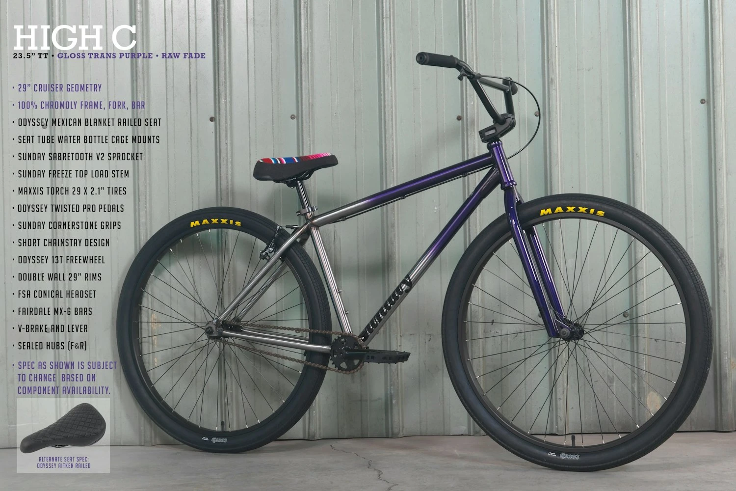 Sunday 2022 HIGH C 29" Gloss Trans Purple To Raw Fade